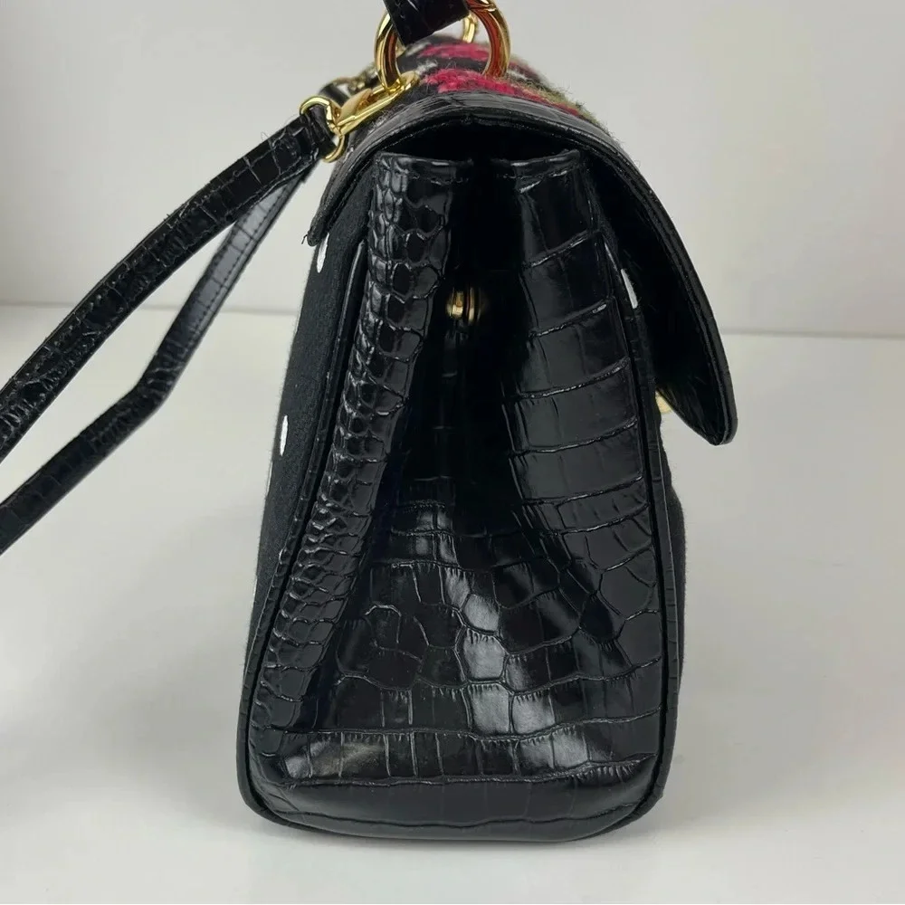 Clever Carriage Company Satchel Rose Embroidered Purse Polka Dot Dust Bag Black